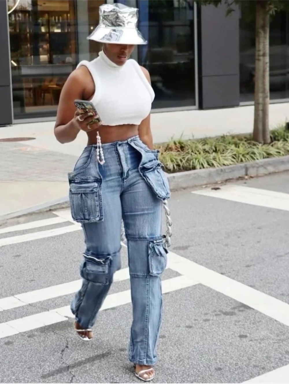 Light Blue Cargo Jeans for Women (Only Small And med Available) - Picture 5 of 7